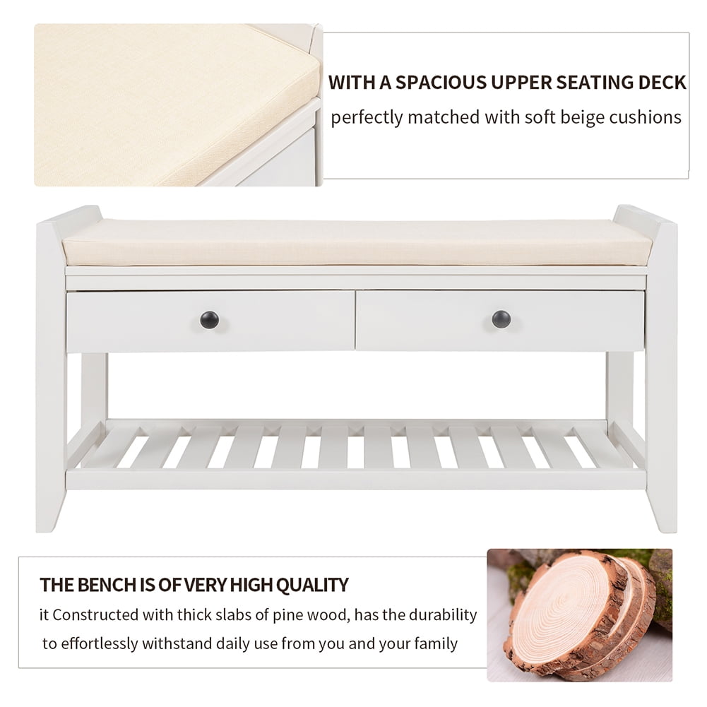 Lowestbest Shoe Rack with Cushioned Seat and Drawers, Multipurpose Entryway Storage Bench, White Lowestbest Shoe Rack with Cushioned Seat and Drawers, Multipurpose Entryway Storage Bench, White