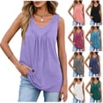 thumbnail image 6 of Women's Tunic Tank Tops Loose Fit Pleated V Neck Sleeveless Plain Tshirts Summer Casual Tanks (XL, Blue), 6 of 6