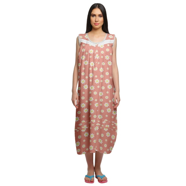 Moomaya Chemise de Nuit à Manches pour Femmes Imprimée en Coton
