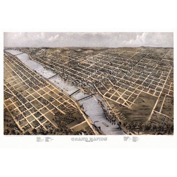 Historic Map of Grand Rapids Michigan 1868 Kent County Canvas Art - (18 x 24)