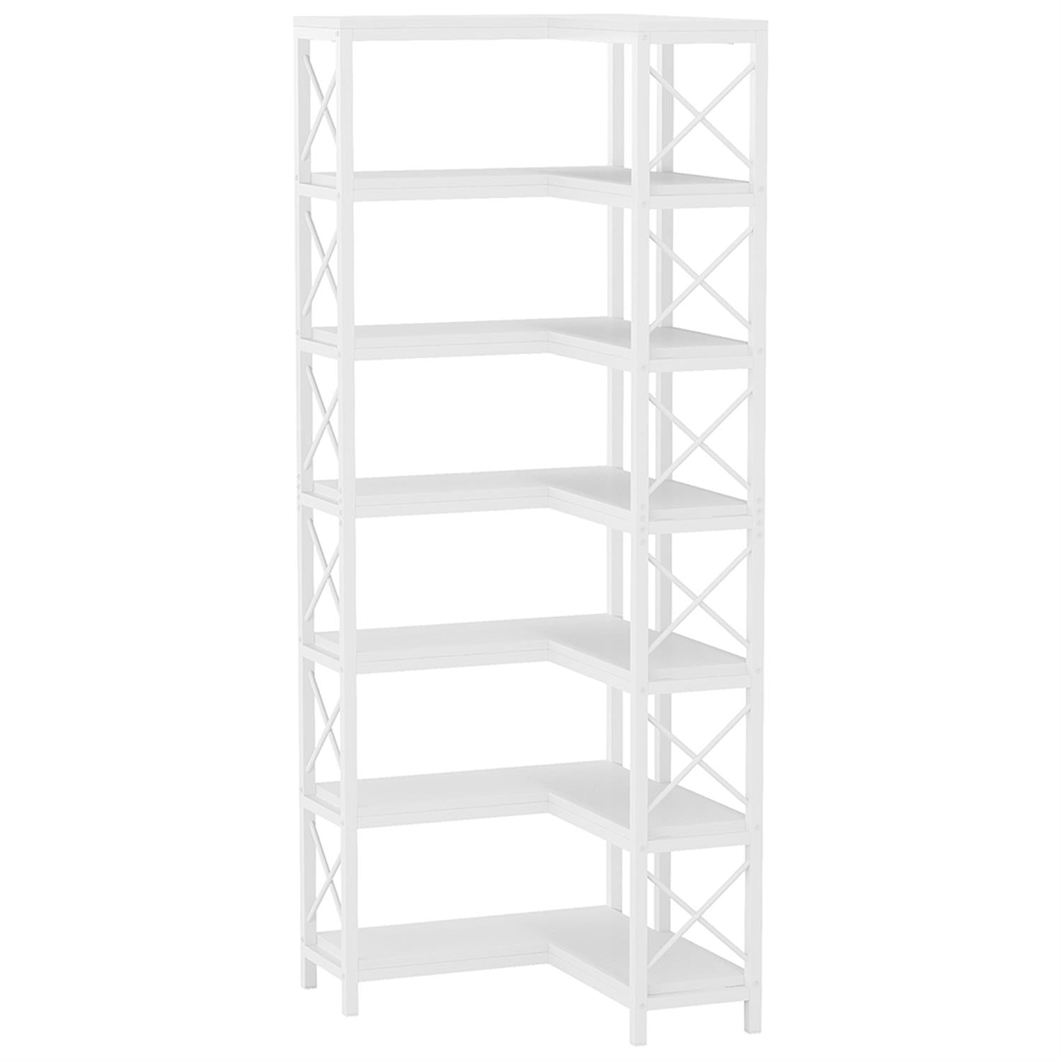 Demi Bonn 7 Tier Corner Bookshelf, Bookshelves, Open Etagere Bookcase Shelf Storage Organizer, Storage Shelving Unit for Bedroom, Living Room and Home Office, White