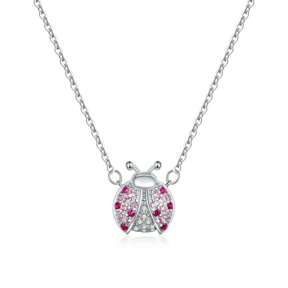 Sparkling Ladybug Necklace - 925 Silver Adjustable Chain Delicate Pendant Jewelry for Women