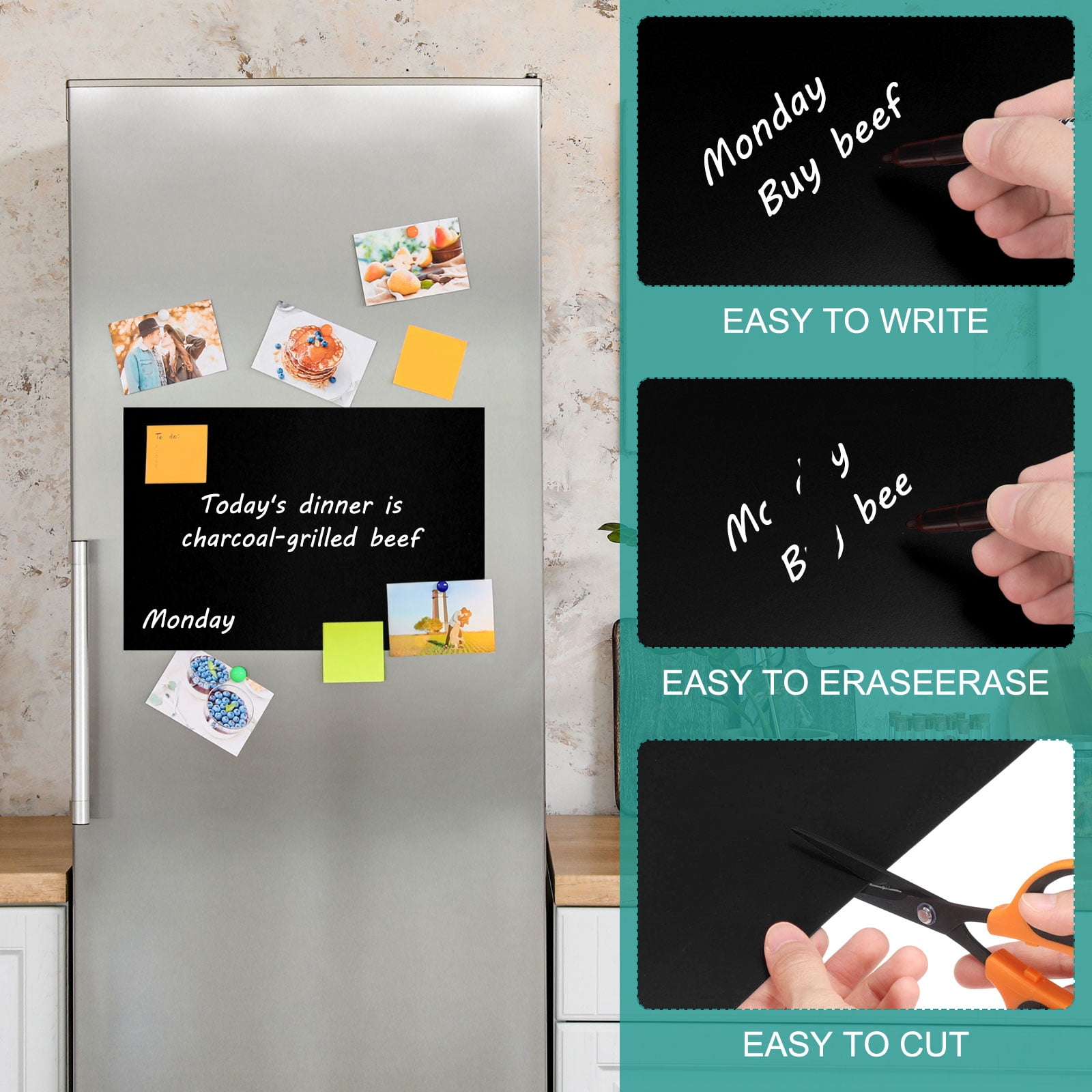 Uxcell Magnetic Dry Erase Board Sheet for Fridge, 3 Pcs 12 x 8 Inch Erasable Refrigerator Whiteboard for Kitchen for Home Kitchen Organizer Planner Office Storage, Black (1mm)