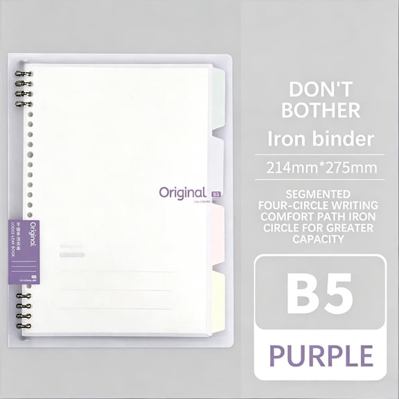 B5 Loose-Leaf Notebook, 8.43×10.83in 4-Ring Binder Journal with Divider Tabs, Frosted PP Cover, No-Bleed Wood Pulp Paper, Refillable Planner for Office & Daily Use