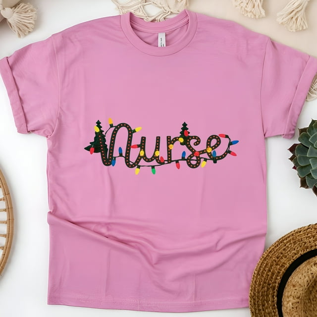 Nurse Graphic T-Shirt with String Lights Design, Unisex Casual Tee, Azalea, Size 3XL