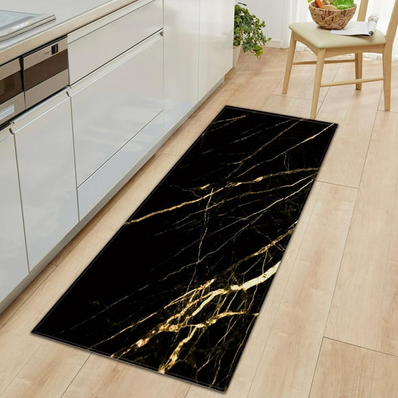 Marble Kitchen Mat Door Rugs Long Rug Entrance Doormat for Laundry Room Bedroom Black Gold