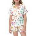 thumbnail image 1 of Pyjamas en Satin pour Garçons Imprimé Manches Courtes Ensemble de Pyjamas Décontractés Pyjamas Preppy pour Filles Garçons Filles Mode, 1 of 6