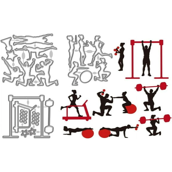 3Pcs Sport Theme Carbon Steel Cutting Dies Fitness Sports People Embossing Cut Stencils Sets for DIY Scrapbooking Decorative Metal Stencils Embossing Template for DIY Album Photo Paper Crafts