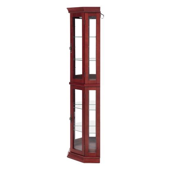 Illuminated Corner Curio Cabinet - Cherry/Oak Display Shelf with Tempered Glass Door, Adjustable Shelves, Ideal for Living Room or Entryway Decor
