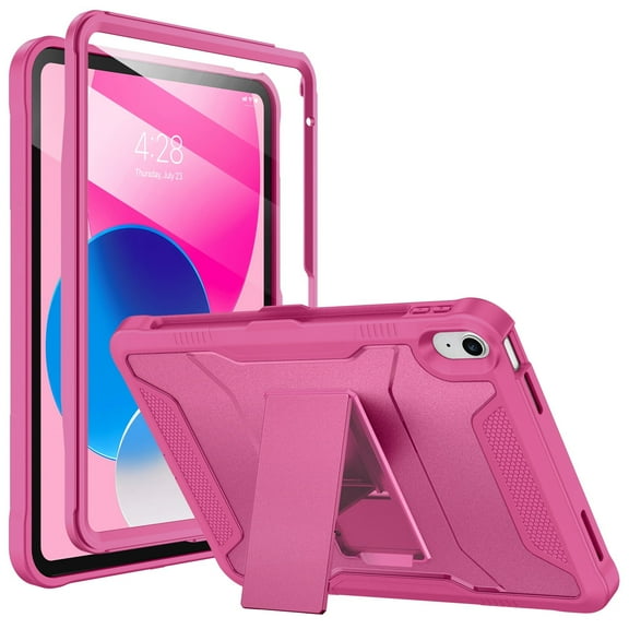 Soke Case for iPad (A16) 11th Generation 11-inch 2025, iPad 10th Generation 10.9-inch 2022, with Built-in Screen Protector and Kickstand, Rugged Full Body Protective Cover - Hot Pink