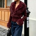 thumbnail image 5 of Sorvello Women's Faux Fur Collared Zip Up Jacket Fall Clothes Slim Fit Winter Coats Wine M, 5 of 5