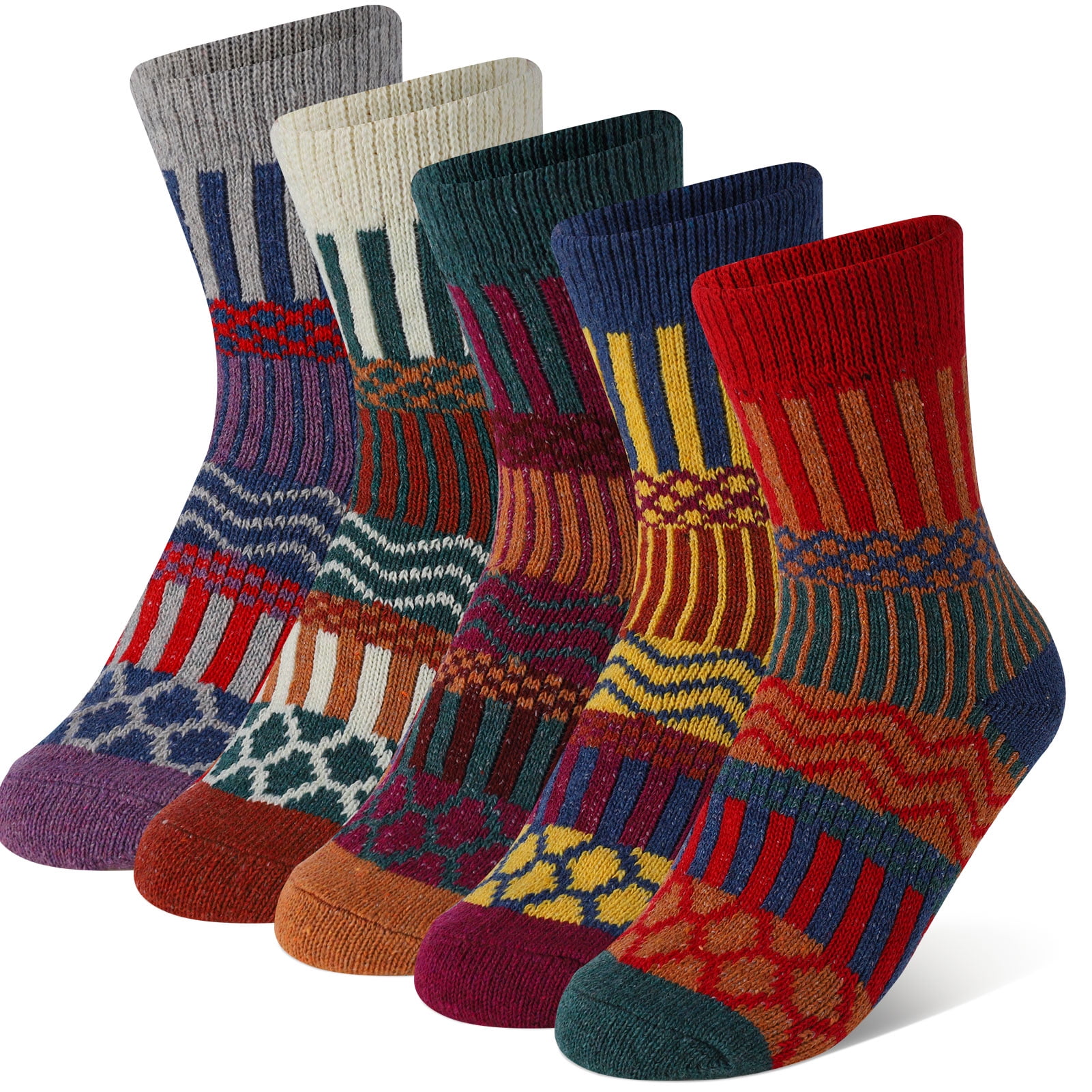 HEQUSIGNS 5 Pack Stripe Wool Socks for Women, Womens Wool Socks Winter