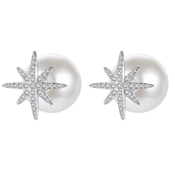 Aleasha Star Pearl Back Earrings for Women CZ Stud Earrings Wedding Party Prom Jewelry