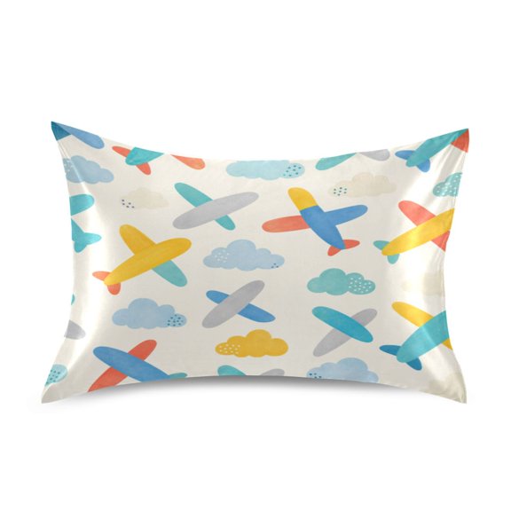 Satin Pillow Case Envelope Pillow Covers Standard Size Soft Pillow Cases for Bedroom, Pastel Planes Printed