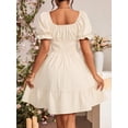 thumbnail image 2 of Apricot Square Neck Ruched Waist A-Line Dress With Puffed Sleeves And Tiered Hem, 2 of 6