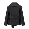 thumbnail image 3 of Wutalume Women's Solid Color Thick Long Sleeve Fashion Coat Jacket, Belted Short Jacket for Casual and Office Wear with Modern and Comfortable Design,Black L, 3 of 4