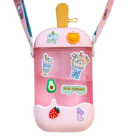 

JANGSLNG Ice Cream 400ml Water Bottle BPA-Free Leakproof with Straw Adjustable Strap Fun Sippy Cup Adults Accessories