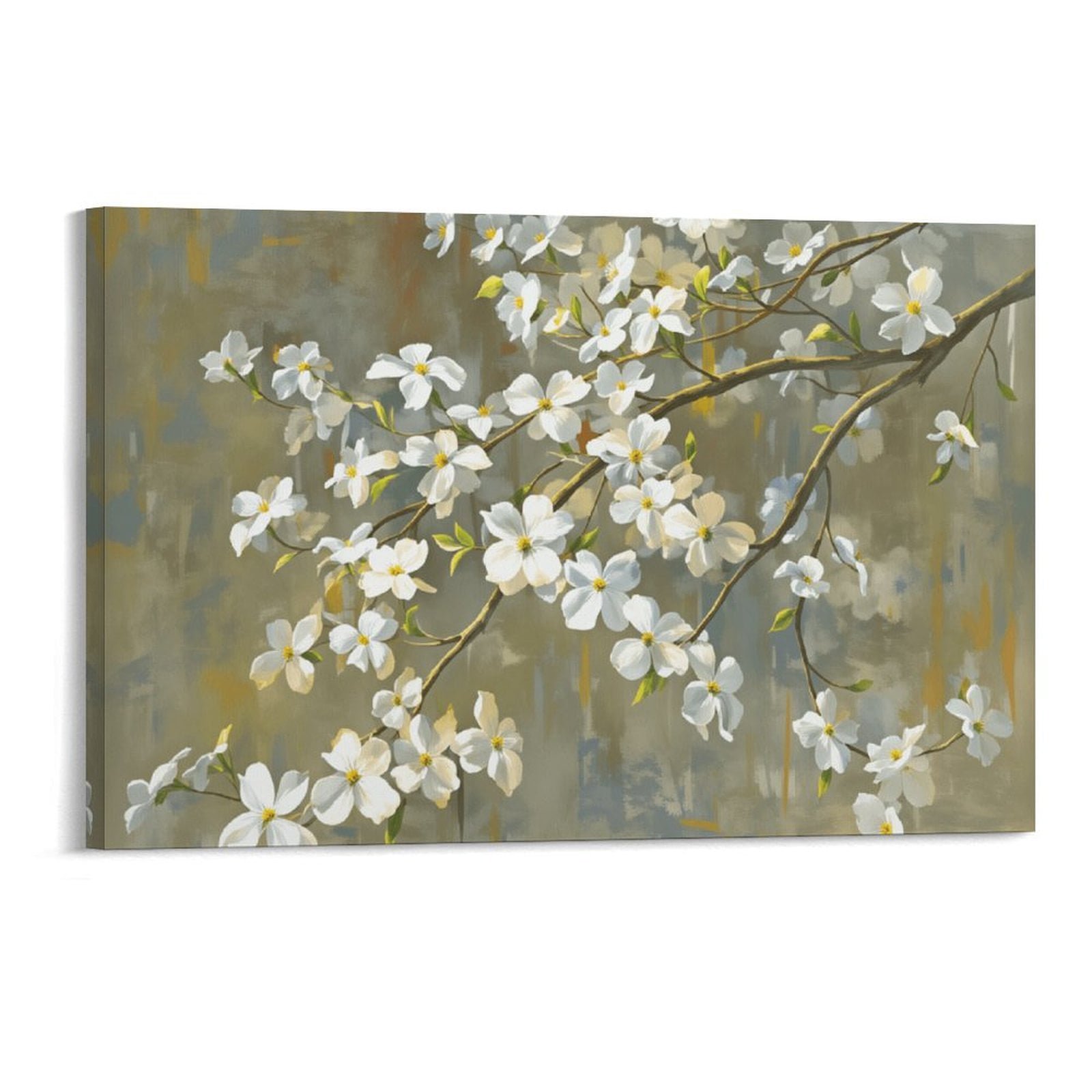 Potopok Green White Neutral Botanical Wall Art Framed Vintage Floral Canvas Print With Frame Rustic Farmhouse Artwork For Living Room Bedroom Kitchen 18×12