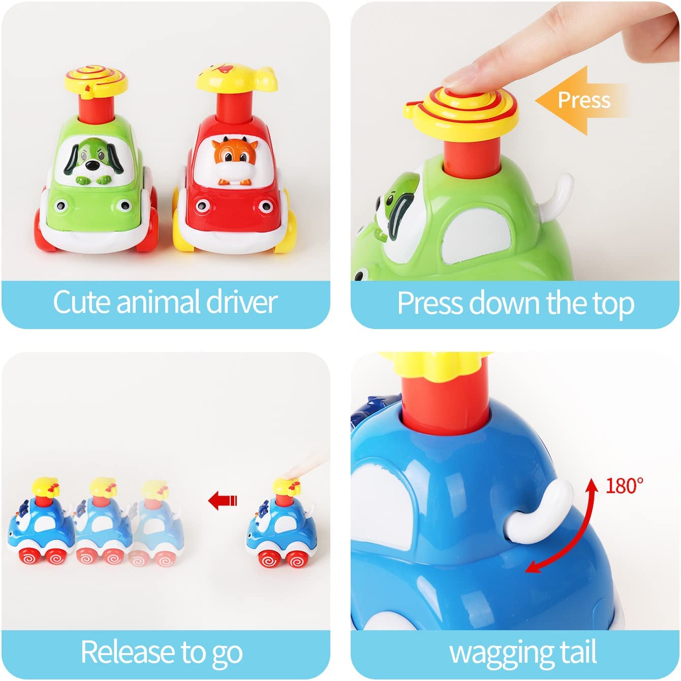 WQFSTORE Toddler Animal Car Toys 4-Pack Press and Go photo 4