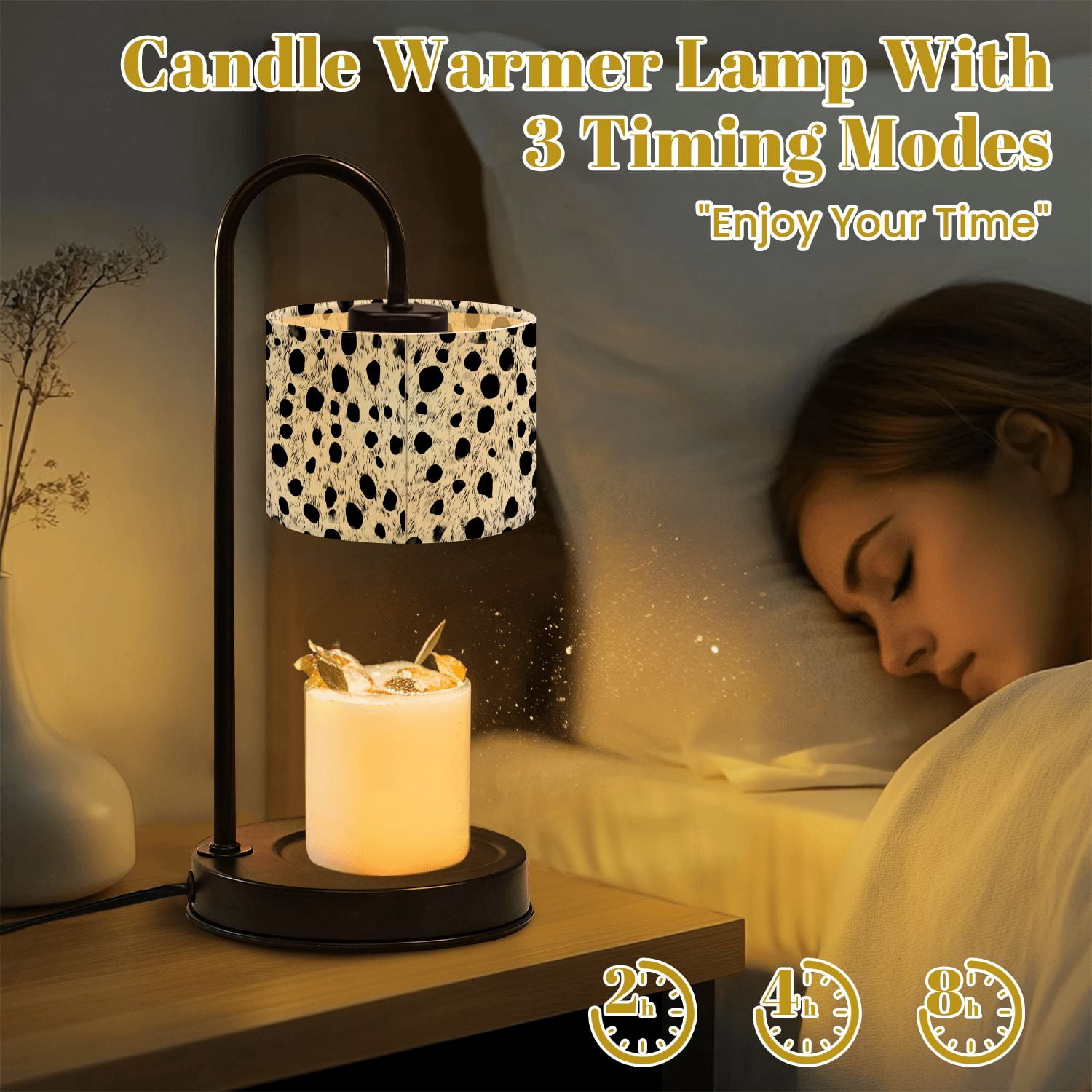 Candle Warmer Lamp with Timer Dimmer irregular ink black spots white Candle Lamp Warmer for Jar Candle with 4 Bulbs Gifts for Women House Warming Gifts