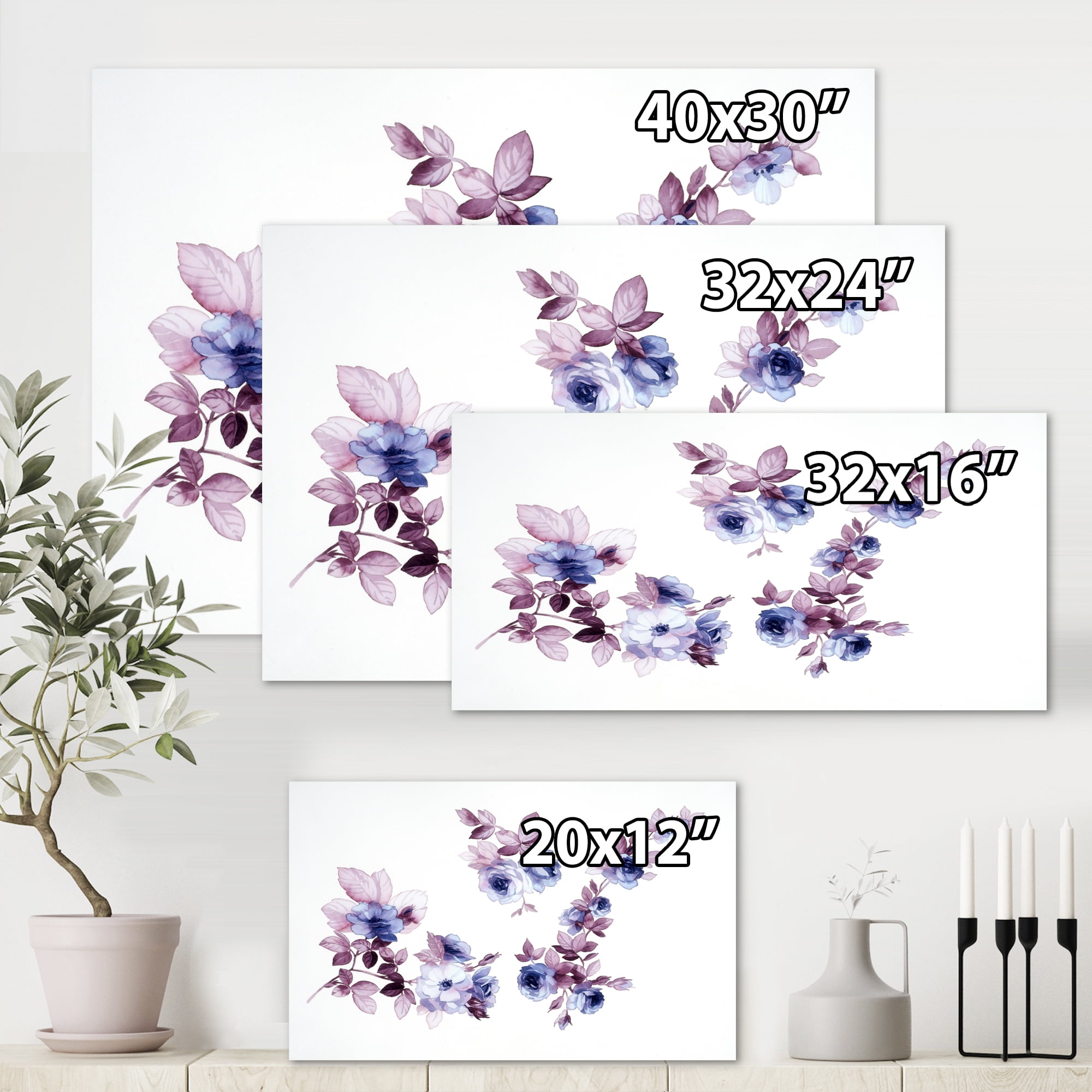 Designart ' Purple Wildflowers On White I ' Traditional Canvas Wall Art Print