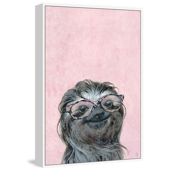 Sloth in Pink Floater Framed Painting Print on Canvas