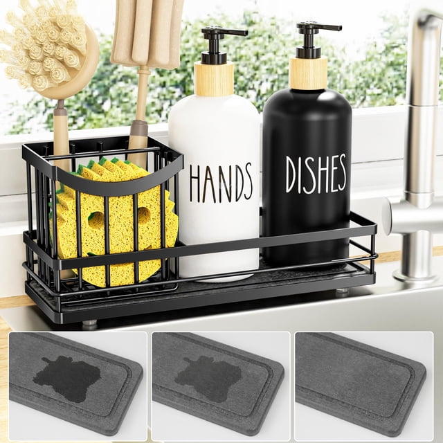 Set dispensador de jabón Moforoco Kitchen, botella de vidrio de 500 ml