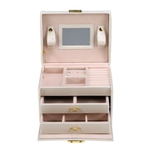 LYUMO Three Layer Jewelry Storage Box, Earring Necklace Bracelet Storage Case PU Display Organizer Box Cabinet Women Gifts (Red/White/Black)