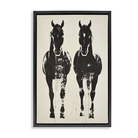 Stupell Industries Silhouetted Horse Couple Black Framed Floater Canvas Wall Art, design by Petal Prints Design
