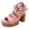 thumbnail image 4 of Rokment Womens Punk Studded Platform Strappy Gladiator Sandals 2026 Casual Leather Open Toe Chunky Block High Heels Dress Summer Shoes Comfortable Pink Size 9.5, 4 of 4