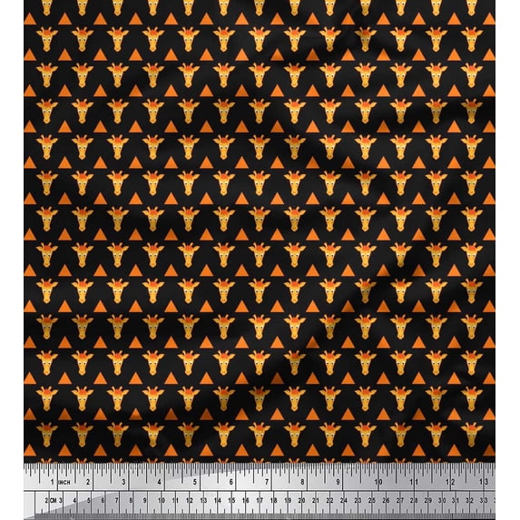 Soimoi Cotton Duck Fabric Triangle & Giraffe Face Shirting Print Sewing Fabric Yard 42 Inch Wide