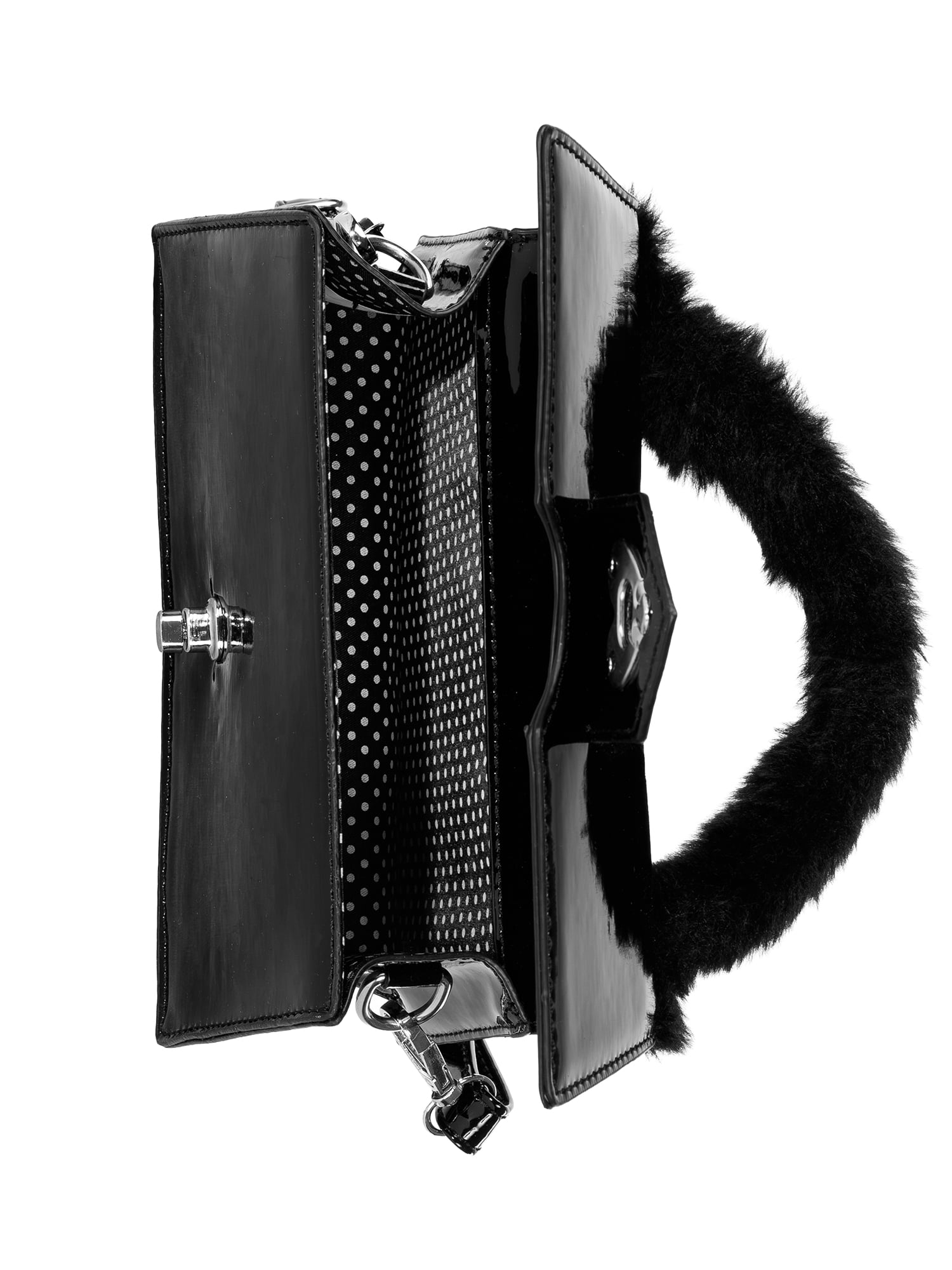 XOXO Women's Stella Fur Top Handle Crossbody Handbag Black