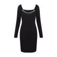 thumbnail image 3 of DYMADE Women Fashion Rhinestone Puff Sleeve Long Sleeve V-Neck Slim Bodycon Dress, 3 of 4