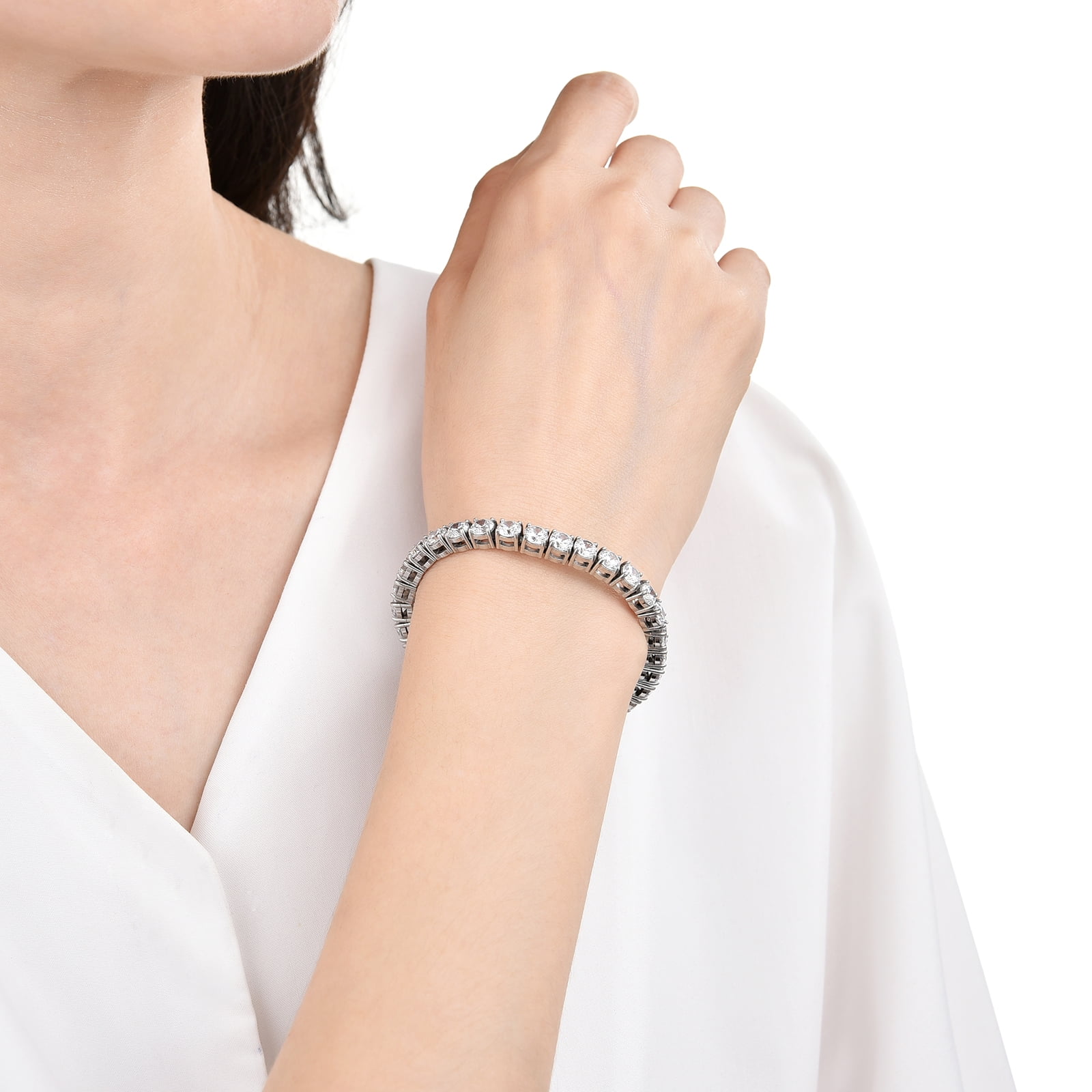 Stainless Steel Heart Tennis Bracelet for Women,Round Cubic Zirconia Classic Tennis Bracelet for Men Silver Solid Chunky Chain Cuff Wristband with Size 7-8 Inch 5mm CZ
