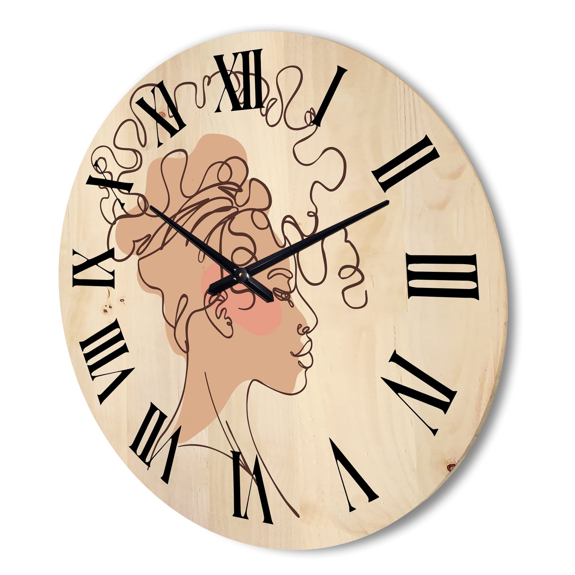 Designart 'One Line Portrait of Afro American Woman I' Modern Wood Wall Clock
