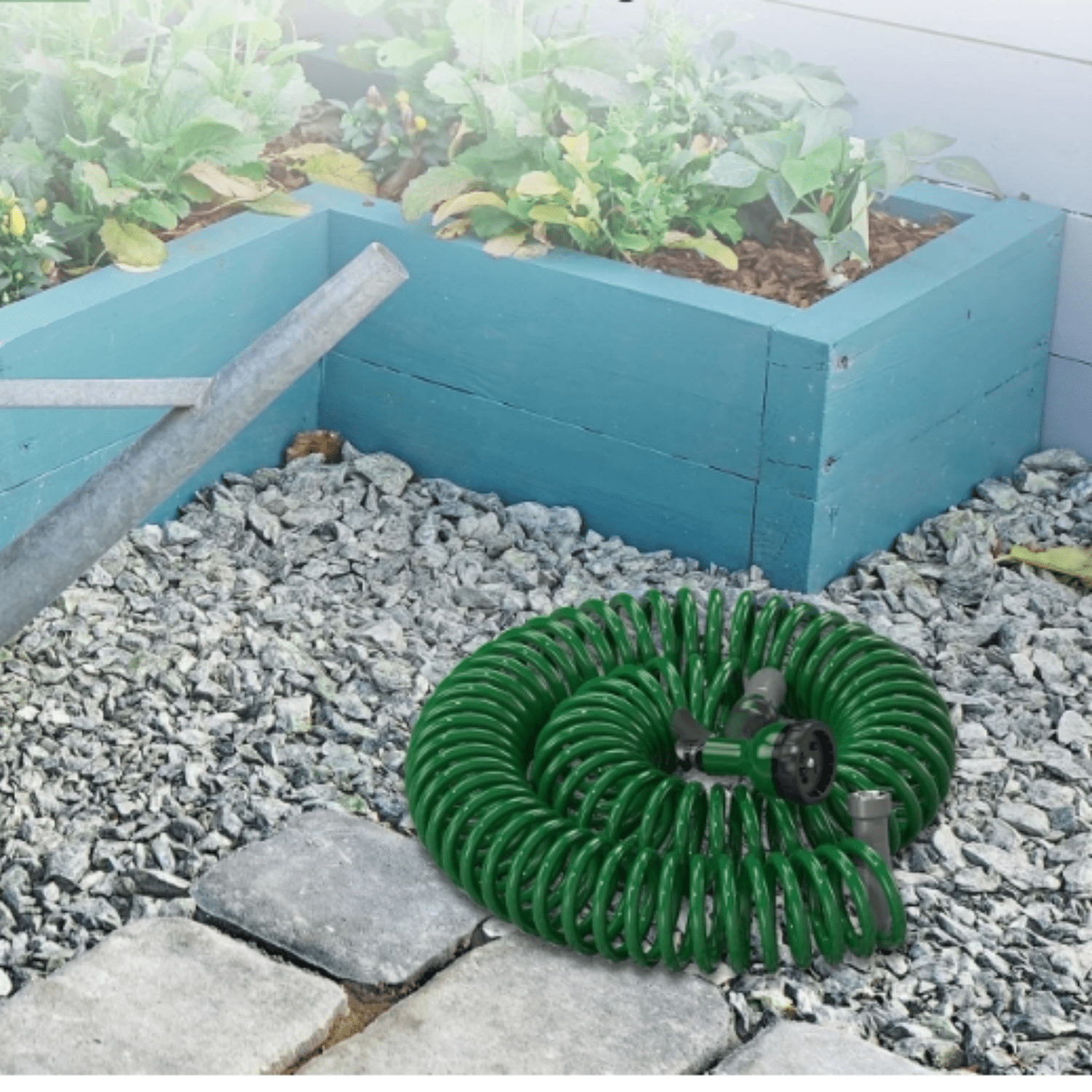 Lightweight Coil Garden Hose 75FT, EVA Flexible Curly Water Pipes with 6-Pattern Spray Nozzle for Boat, Greenhouse, Yard, Patio, Green