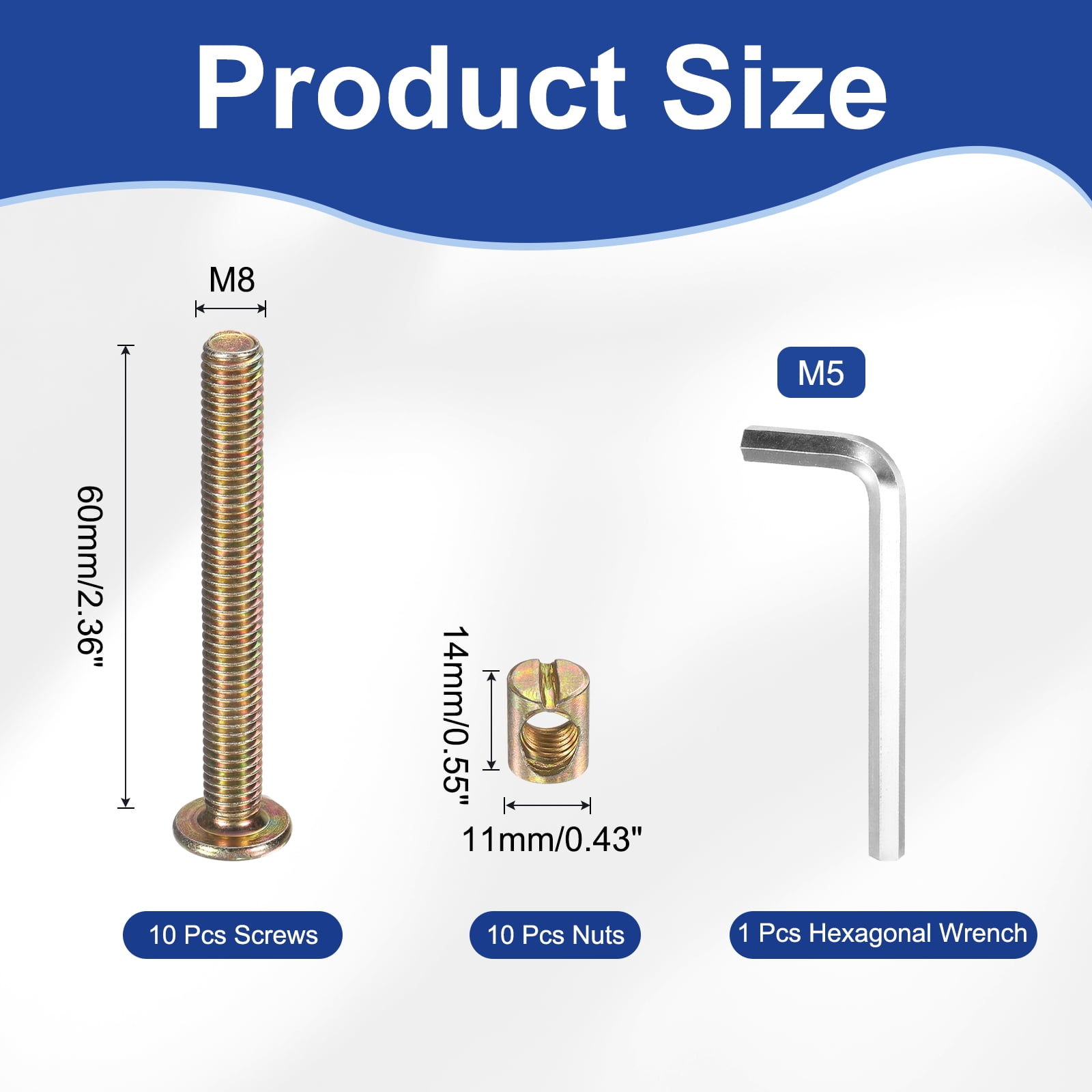 10 Pack M8x60mm Hex Socket Head Screws Bolt with Barrel Nuts & M5 Wrench