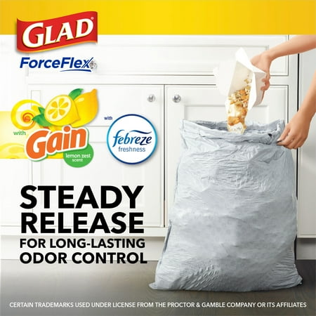 Glad ForceFlex Tall Kitchen Drawstring Trash Bags, 13 Gallon, Gain Lemon Zest, 40 Count