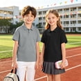 thumbnail image 2 of 2PC Polo Shirts Kids School Uniform Relaxed Fit Back To School Short Sleeve Button Down Tshirts Comfortable Solid Color Pullover for Boys & Girls Gray 6-7 Years, 2 of 8