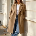 thumbnail image 5 of Vixolx Winter Peacoat for Women Fashion Notched Lapel Collar Double Breasted Woolen Coat with Side Pockets Solid Long Sleeve Overcoat, 5 of 9