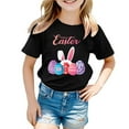 thumbnail image 1 of MIASHUI T-Shirt à Manches Courtes pour Enfants Joyeuses Pâques Imprimé Œuf Bunny, Noir, 8-9 Ans, 1 of 4