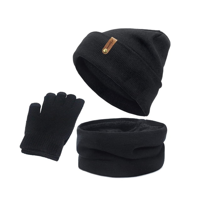 Juego de guantes de bufanda de gorro de invierno 3 en 1, forro interior de vellón cálido térmico de invierno, gorro de gorro de cuello cálido, guantes Sunnimix Sombrero Bufanda y Guantes