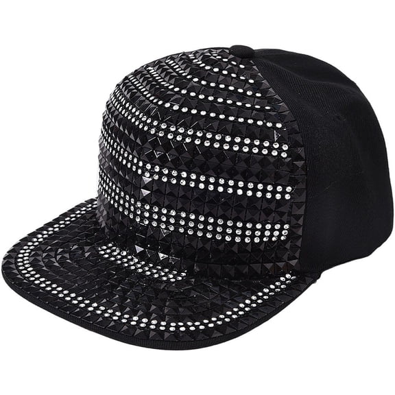 Slccxzc Fashion Diamond Studded Baseball Caps Flat Brim Outdoor Hats Bling Punk Snapback Cap for Women Men