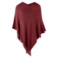 thumbnail image 6 of Hauaitttt Women Poncho Sweater V Neck Solid Knit Pullover Cape Lightweight Shawl Elegant Wrap with Fringes for Women Shawl Wraps for Women Short Short Shawl Hooded Capes Outerwear Scarfs for Women, 6 of 6