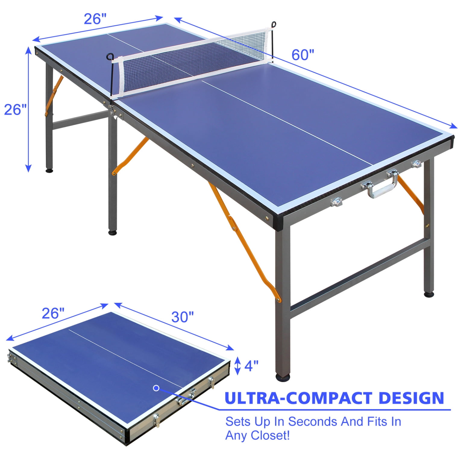 5ft Mid-Size Foldable Table Tennis Table with Portable Design for Home & Office, Includes Net, 2 Paddles & 3 Balls - Durable MDF Top & Space-Saving Fold & Roll Storage Solution