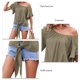 thumbnail image 4 of Mujeres Top redondo Masajeadores de cuello corto ruffle mangas tie hem Loose casual cómodo verano camiseta para fecha trabajo diario OD verde M, 4 of 5