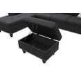 thumbnail image 3 of L-Shaped Linen Blend Fabric Couch with Wood Frame and Low-Profile Legs, Settee with Cushions Rounded Arms, Storage Ottoman and Two Toss Pillows, Charcoal grey, 3 of 9