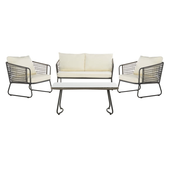 Safavieh Benjin Outdoor Mid-Century 4 Piece Living Set with Cushion