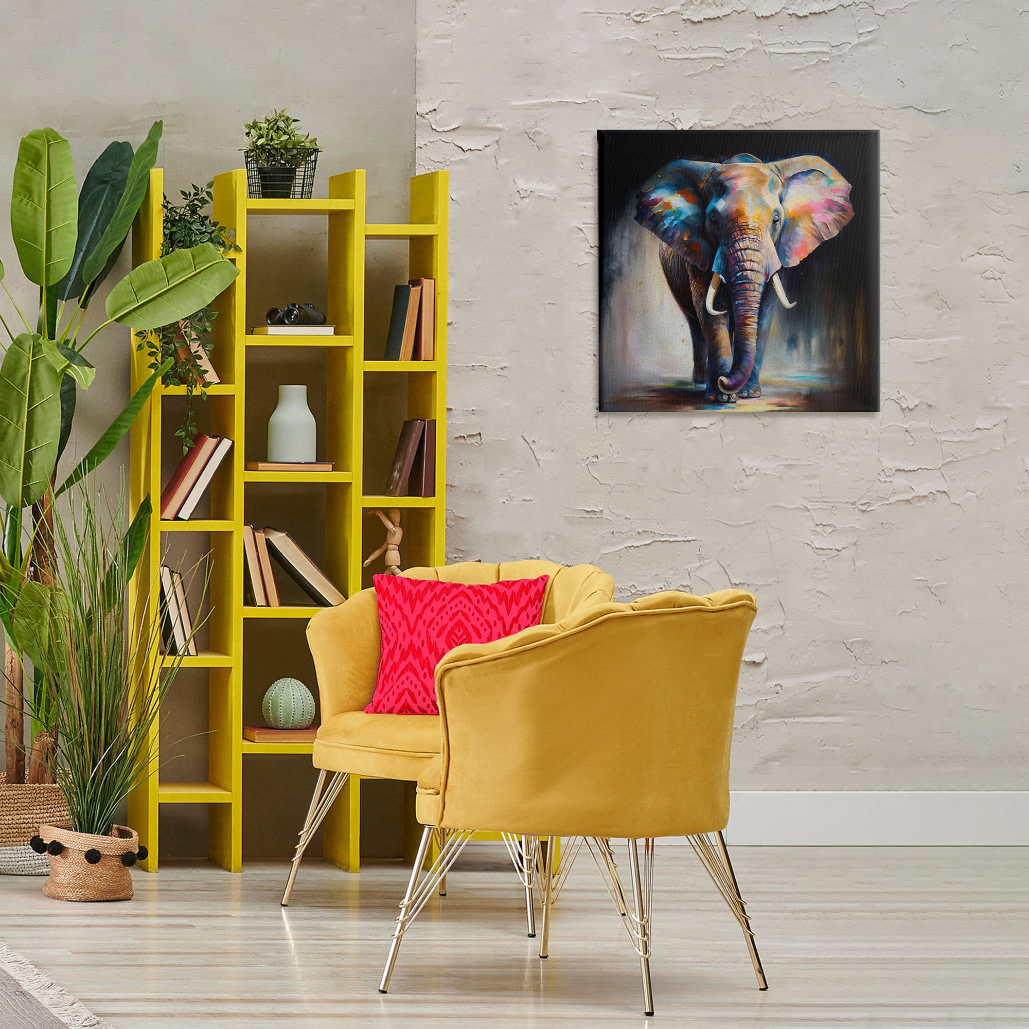 Stupell Industries Stepping Elephant in Shadow Animals & Insects Painting Gallery Wrapped Canvas Art Print Wall Art, 24 x 24
