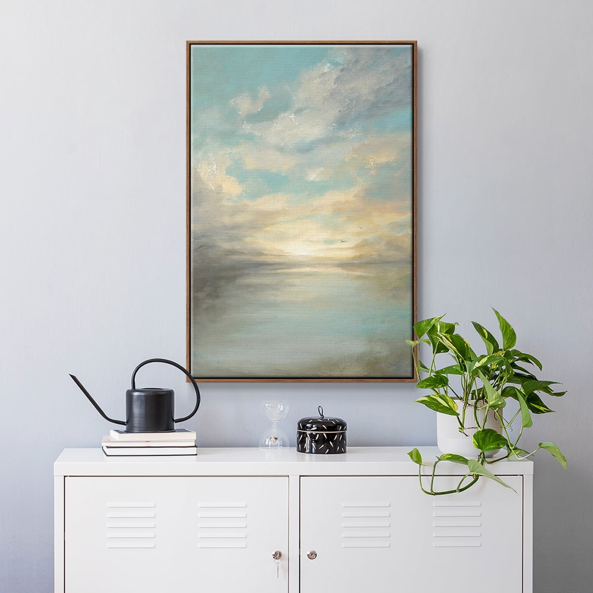 Morning Glory Framed Premium Gallery Wrapped Canvas - Ready to Hang - 25 x 37 - Walnut Floating Frame